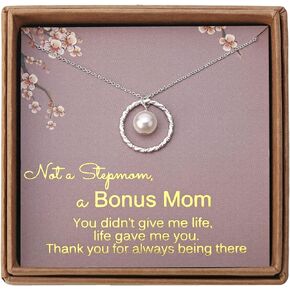 Gifts for Stepmom - Sterling Silver Twisted Eternity Ring with Pearl Bonus Mom Necklace Jewelry from Stepdaughter Birthday Christmas with Message Card & Gift Box
