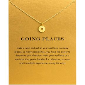 Gold Silver Butterfly Compass Sun Friendship Necklace with Good Luck Wish Message Card Pendant Chain Necklace for Women Girls Best Friend Jewelry Birthday Gifts