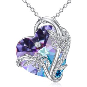 WINNICACA Heart Crystal Necklace for Women Sterling Silver Butterfly Dragonfly Bee Ladybug Spider Glowworm Jewelry Gifts for Birthday Anniversary