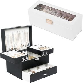 صندوق مجوهرات كبير من Dajasan مكون من 3 طبقات للنساء + صندوق مجوهرات بغطاء شفاف للساعة in Kuwait