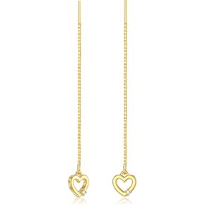 14K Solid Gold Diamond Heart/Evil Eye/Cross/Sunflower Dangle Earrings for Women, Dainty Gold Ear Line Dangle Drop Earrings Jewelry Gift for Girls, Wife, Mom on Birthday, Anniversary