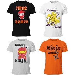 BROOKLYN VERTICAL 4-Pack Boys Ninja Short Sleeve Crew Neck T-Shirt with Chest Print | Soft Cotton Sizes 6-20