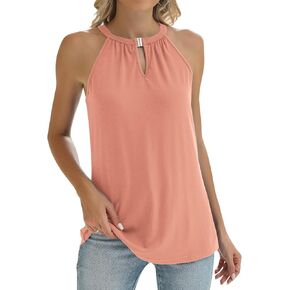 VVK تانك الأعلى للنساء ثقب المفتاح الخامس الرقبة الخروج الملابس مطوي الصيف عارضة لطيف الأزهار فضفاضة تناسب الرسن قمم in Kuwait