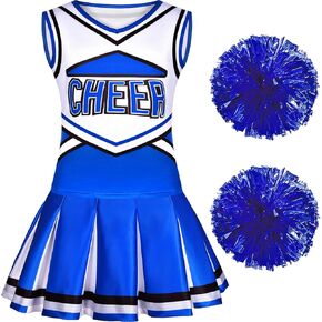 Costumerry Cheerleader Costume for Girls Cheerleading Outfit with Pom Poms Halloween Dress Up Party
