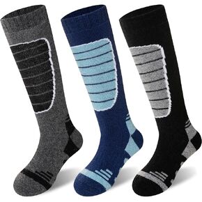 Eyean Kids Merino Wool Ski Socks Knee high Winter Thick Warm Thermal Hiking Snowboarding Boys Girls Socks 3 Pairs
