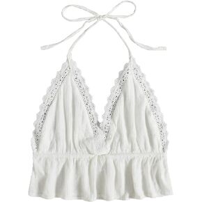 SweatyRocks Women's Deep V Neck Halter Crop Cami Top Sleeveless Vest
