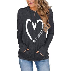 Women's Hoodies Pullover Cute Heart Sweatshirts Long Sleeve Tops with Pockets