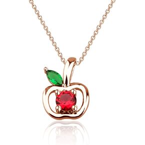 Zuo Bao Teacher Apple Necklace Apple Pendant Appreciation Gifts Plated Silver Apple Red Zircon Green Zircon Apple Leaf Necklace Thank You Gift for Teacher
