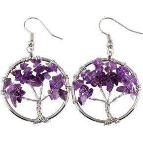 Nupuyai Tree of Life Dangle Earrings, Tumbled Stones Hook Earrings for Women