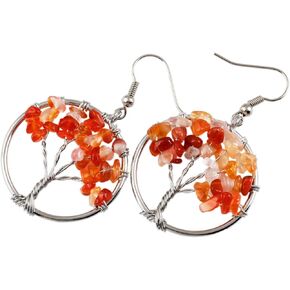 Nupuyai Tree of Life Dangle Earrings, Tumbled Stones Hook Earrings for Women