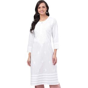 Ada Hand Embroidered Chikankari Indian Straight Cotton Kurti Kurta Tunic Dress for Women A149984