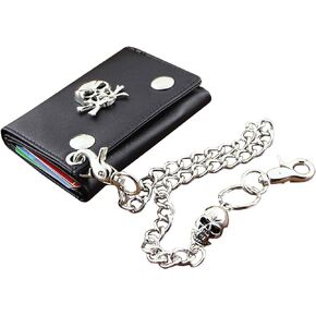 Mens Genuine Leather Motorcycle Trucker Biker Wallet With Skull Pants Chain WS02