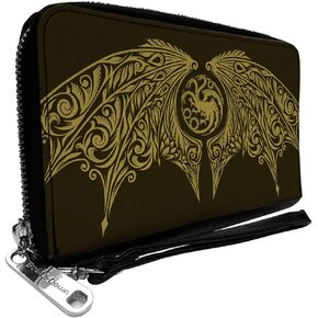 House of the Dragon Wallet, Zip Around, House of the Dragon Icon and Wings Black Yellow, Vegan Leather
