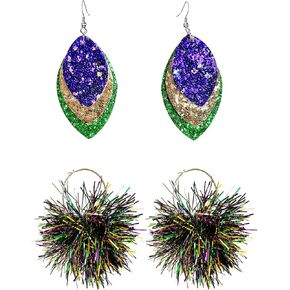 Mardi Gras Tassel Earrings Set for Women Girls MARDI GRAS Flower Earrings Fleur De Lis Dangle Earrings Mask Feather Carnival Theme Lobster Drop Earrings Holiday Gifts
