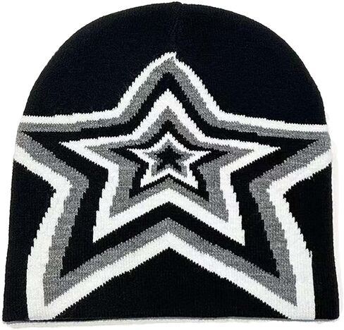 Y2k Beanies Star Graphic Crochet Hats for Women Men Cutecore Gyaru Grunge Clothes Alt Emo Accessories Harajuku Streetwear in Saudi Arabia