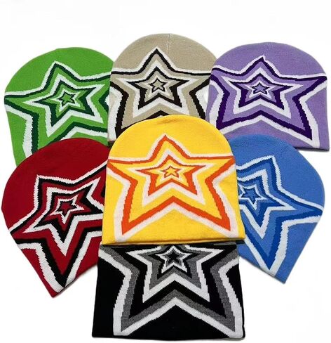 Y2k Beanies Star Graphic Crochet Hats for Women Men Cutecore Gyaru Grunge Clothes Alt Emo Accessories Harajuku Streetwear in Saudi Arabia