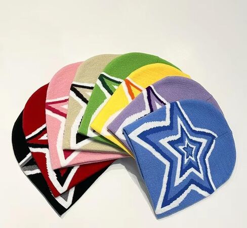 Y2k Beanies Star Graphic Crochet Hats for Women Men Cutecore Gyaru Grunge Clothes Alt Emo Accessories Harajuku Streetwear in Saudi Arabia