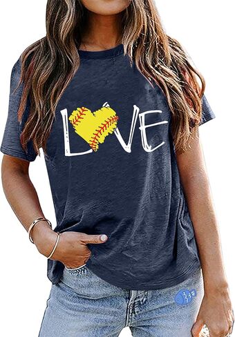 تي شيرت Softball MOM I Love Softball تي شيرت بدون أكمام للنساء مطبوع عليه حروف مرحة، قميص بنمط الكرة اللينة، قميص كاجوال للحياة in Saudi Arabia