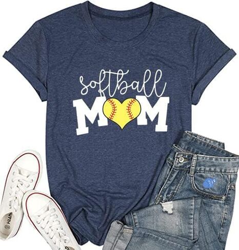 تي شيرت Softball MOM I Love Softball تي شيرت بدون أكمام للنساء مطبوع عليه حروف مرحة، قميص بنمط الكرة اللينة، قميص كاجوال للحياة in Saudi Arabia