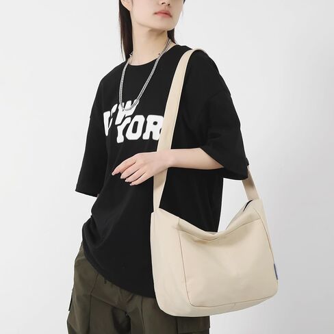 Blostirno المرأة العصرية حقيبة كتف عادية نايلون سعة كبيرة حقيبة يد كروس الرجال عادي محفظة هوبو حمل حقيبة in Kuwait