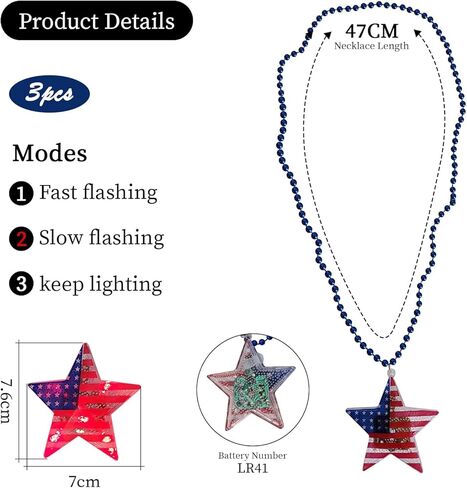 قلادة الماموث الكهربائي المضيئة بعلم الولايات المتحدة الأمريكية والنجمة - ملحق حفلات LED ليوم 4 يوليو in Kuwait