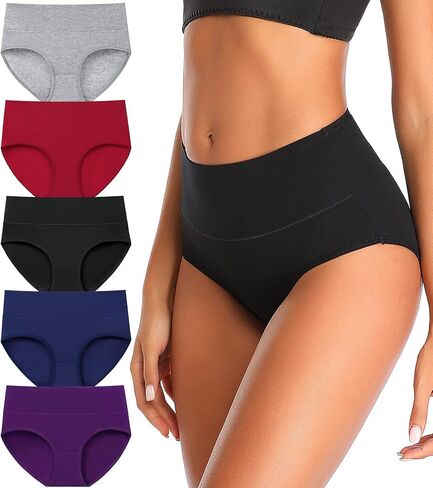 ملابس داخلية نسائية من Annenmy مصنوعة من القطن بخصر متوسط ​​قابلة للتنفس ومطاطة بعد الولادة بدون سراويل داخلية للنساء 5 قطع in Kuwait