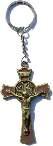 ميدالية مفاتيح متقاطعة من كريستيان سانت بنديكت مع يسوع على حامل مفاتيح الصليب (متعددة الألوان) in Kuwait
