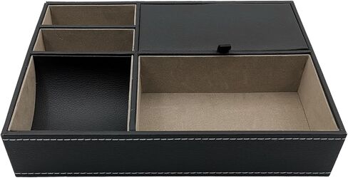 صينية خدمة رجالية من LYFJXX، صواني مجوهرات من الجلد الصناعي الأسود، صندوق ساعة لخزانة الملابس، صينية تنظيم منضدة للرجال، هدايا للرجال، هدايا للأب in Kuwait