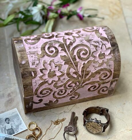 Great Birthday Gift Ideas Handmade Decorative Wooden Jewelry Box Jewelry Organizer Keepsake Box Treasure Chest Trinket Holder Watch Box Storage Lock Box Housewarming Gifts Men Women (Blue Wash Finish) in Saudi Arabia