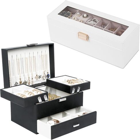 صندوق مجوهرات كبير من Dajasan مكون من 3 طبقات للنساء + صندوق مجوهرات بغطاء شفاف للساعة in Kuwait