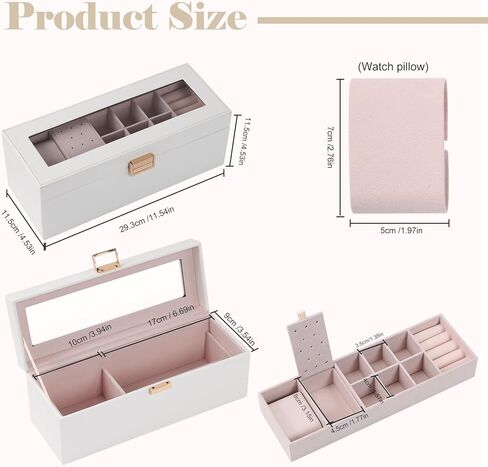 صندوق مجوهرات كبير من Dajasan مكون من 3 طبقات للنساء + صندوق مجوهرات بغطاء شفاف للساعة in Kuwait