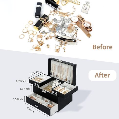 صندوق مجوهرات كبير من Dajasan مكون من 3 طبقات للنساء + صندوق مجوهرات بغطاء شفاف للساعة in Kuwait