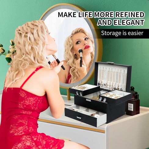 صندوق مجوهرات كبير من Dajasan مكون من 3 طبقات للنساء + صندوق مجوهرات بغطاء شفاف للساعة in Kuwait