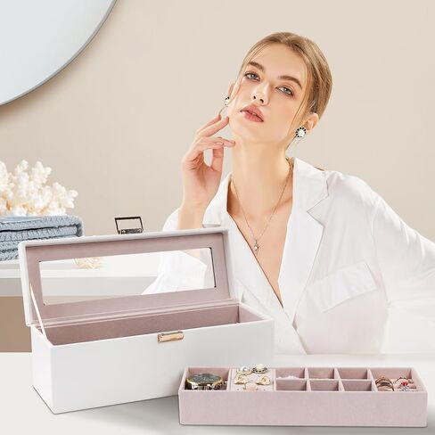 صندوق مجوهرات كبير من Dajasan مكون من 3 طبقات للنساء + صندوق مجوهرات بغطاء شفاف للساعة in Kuwait