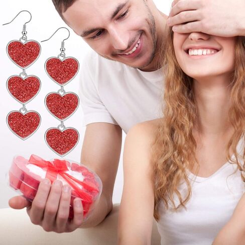 5 ازواج اقراط متدلية على شكل قلب متشابكة لعيد الحب مرصعة بحجر الراين الاحمر للنساء, صلصال in Saudi Arabia