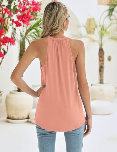 VVK تانك الأعلى للنساء ثقب المفتاح الخامس الرقبة الخروج الملابس مطوي الصيف عارضة لطيف الأزهار فضفاضة تناسب الرسن قمم in Kuwait