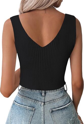 Rooscier Women's Twist Front Deep V Neck Sleeveless Knitted Sexy Club Tank Crop Top Cami in Saudi Arabia