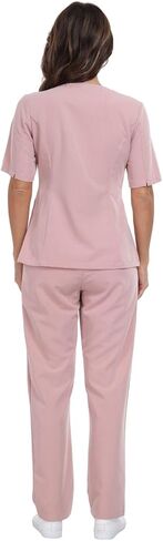 طقم Ninsam Curve Vitality Scrubs للنساء، مكون من بلوزة بسحاب مائل وسروال مستقيم الساق، 7 جيوب زي طبي مطاطي in Kuwait