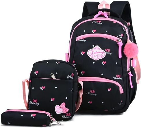 Armbq 3Pcs Kids Backpack Bowknot Printed Daypack Girls 3 in 1 School Bag with Shoulder Bag and Pencil Bag in Saudi Arabia