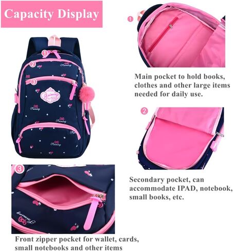 Armbq 3Pcs Kids Backpack Bowknot Printed Daypack Girls 3 in 1 School Bag with Shoulder Bag and Pencil Bag in Saudi Arabia