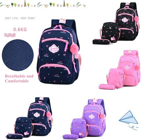 Armbq 3Pcs Kids Backpack Bowknot Printed Daypack Girls 3 in 1 School Bag with Shoulder Bag and Pencil Bag in Saudi Arabia