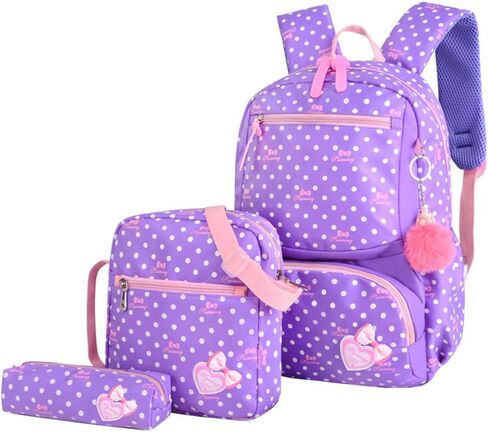 Armbq 3Pcs Kids Backpack Bowknot Printed Daypack Girls 3 in 1 School Bag with Shoulder Bag and Pencil Bag in Saudi Arabia
