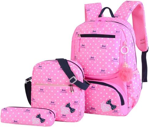 Armbq 3Pcs Kids Backpack Bowknot Printed Daypack Girls 3 in 1 School Bag with Shoulder Bag and Pencil Bag in Saudi Arabia