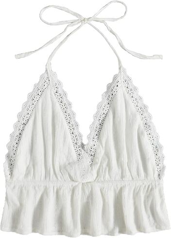 SweatyRocks Women's Deep V Neck Halter Crop Cami Top Sleeveless Vest in Saudi Arabia