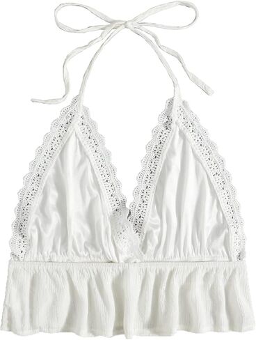 SweatyRocks Women's Deep V Neck Halter Crop Cami Top Sleeveless Vest in Saudi Arabia