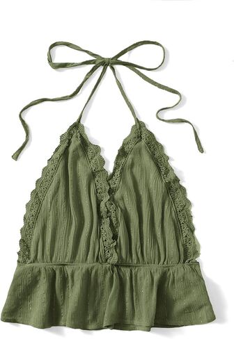 SweatyRocks Women's Deep V Neck Halter Crop Cami Top Sleeveless Vest in Saudi Arabia