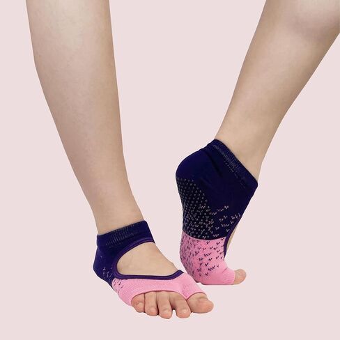 جوارب يوغا مفتوحة عند الأصابع مع مقابض للنساء، جوارب بيلاتيس غير قابلة للانزلاق in Kuwait