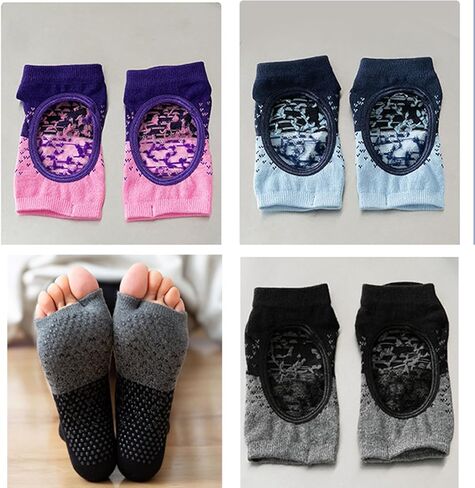 جوارب يوغا مفتوحة عند الأصابع مع مقابض للنساء، جوارب بيلاتيس غير قابلة للانزلاق in Kuwait