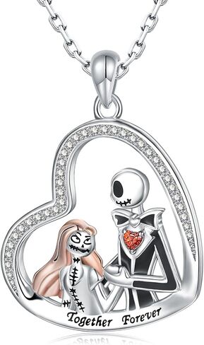 قلادة جاك سكيلينجتون من نايتمير للصديقة - قلادة من الفضة الاسترلينية عيار 925 بتصميم كابوس بيفور كريسماس جاك وسالي، هدايا للصديقة من الفضة الاسترليني ومرصعة بالزركونيا المكعبة in Kuwait