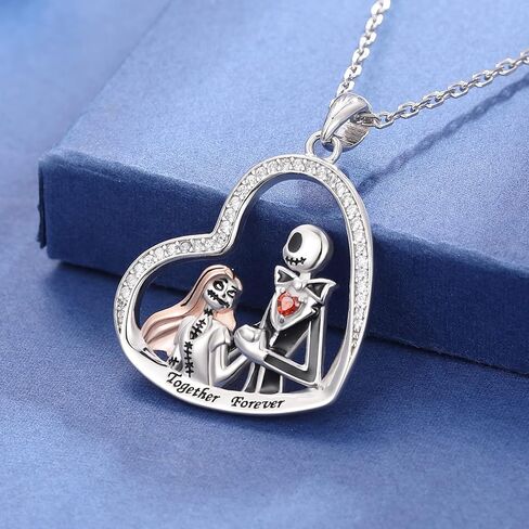 قلادة جاك سكيلينجتون من نايتمير للصديقة - قلادة من الفضة الاسترلينية عيار 925 بتصميم كابوس بيفور كريسماس جاك وسالي، هدايا للصديقة من الفضة الاسترليني ومرصعة بالزركونيا المكعبة in Kuwait